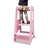 ManyDFYu Taburete de madera para niños con plataforma ajustable, torre de niños con...